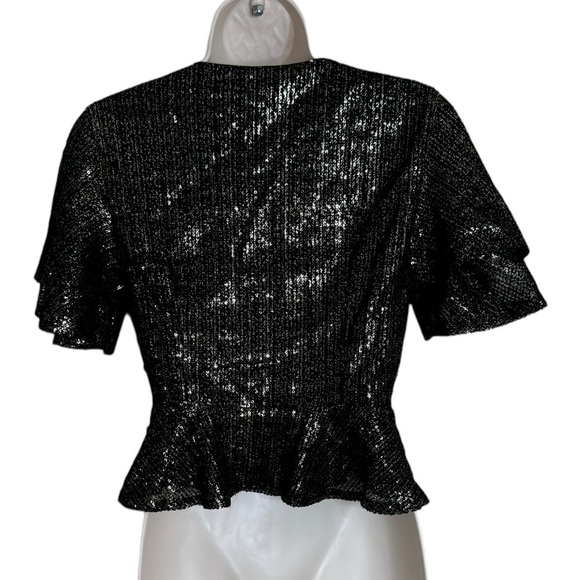 NWT House of Harlow 1960 X Revolve Sequin Suri Wrap Top Metallic - Picture 3 of 8
